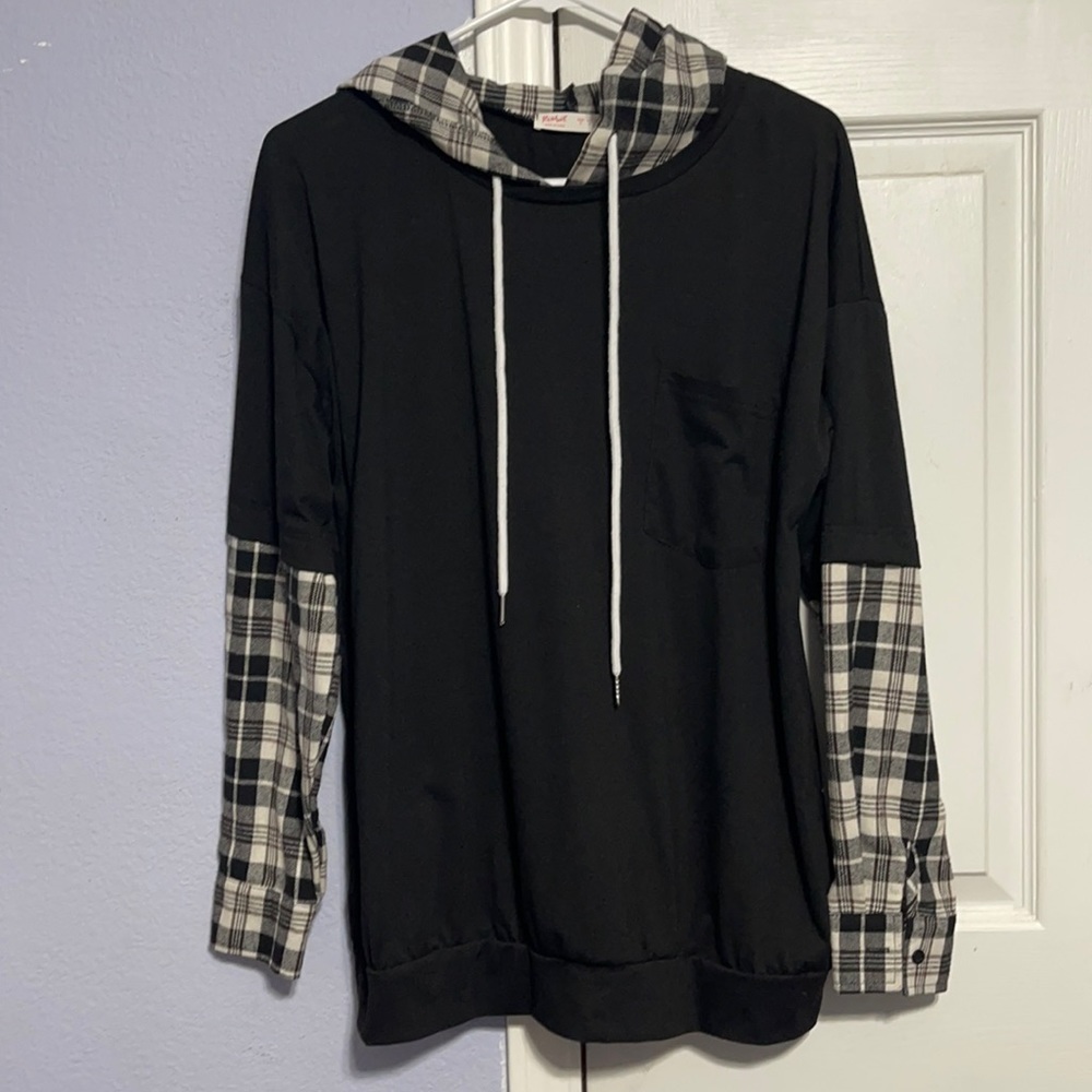 Plaid drawstring hoodie like